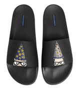 Dolce & Gabbana Black Leather Slides Sandals Beachwear Shoes
