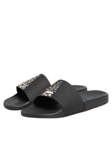 Dolce & Gabbana Black Leather Slides Sandals Beachwear Shoes