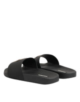 Dolce & Gabbana Black Leather Slides Sandals Beachwear Shoes