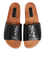 Dolce & Gabbana Black Brown Leather Slides Sandals Shoes