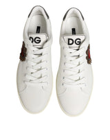 Dolce & Gabbana White Leather Heart Embellished Sneakers Shoes