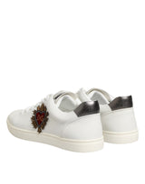 Dolce & Gabbana White Leather Heart Embellished Sneakers Shoes