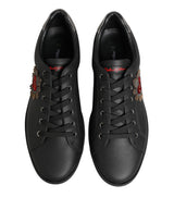 Dolce & Gabbana Black Leather Heart Embellished Sneakers Shoes