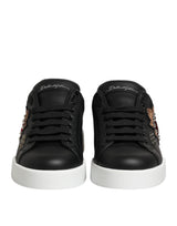 Dolce & Gabbana Black Leather Heart Embellished Sneakers Shoes