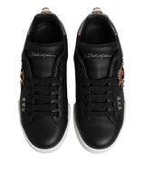 Dolce & Gabbana Black Leather Heart Embellished Sneakers Shoes