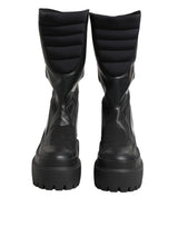 Dolce & Gabbana Black Leather Mid Calf Biker Boots Shoes