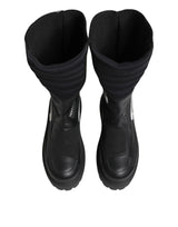 Dolce & Gabbana Black Leather Mid Calf Biker Boots Shoes