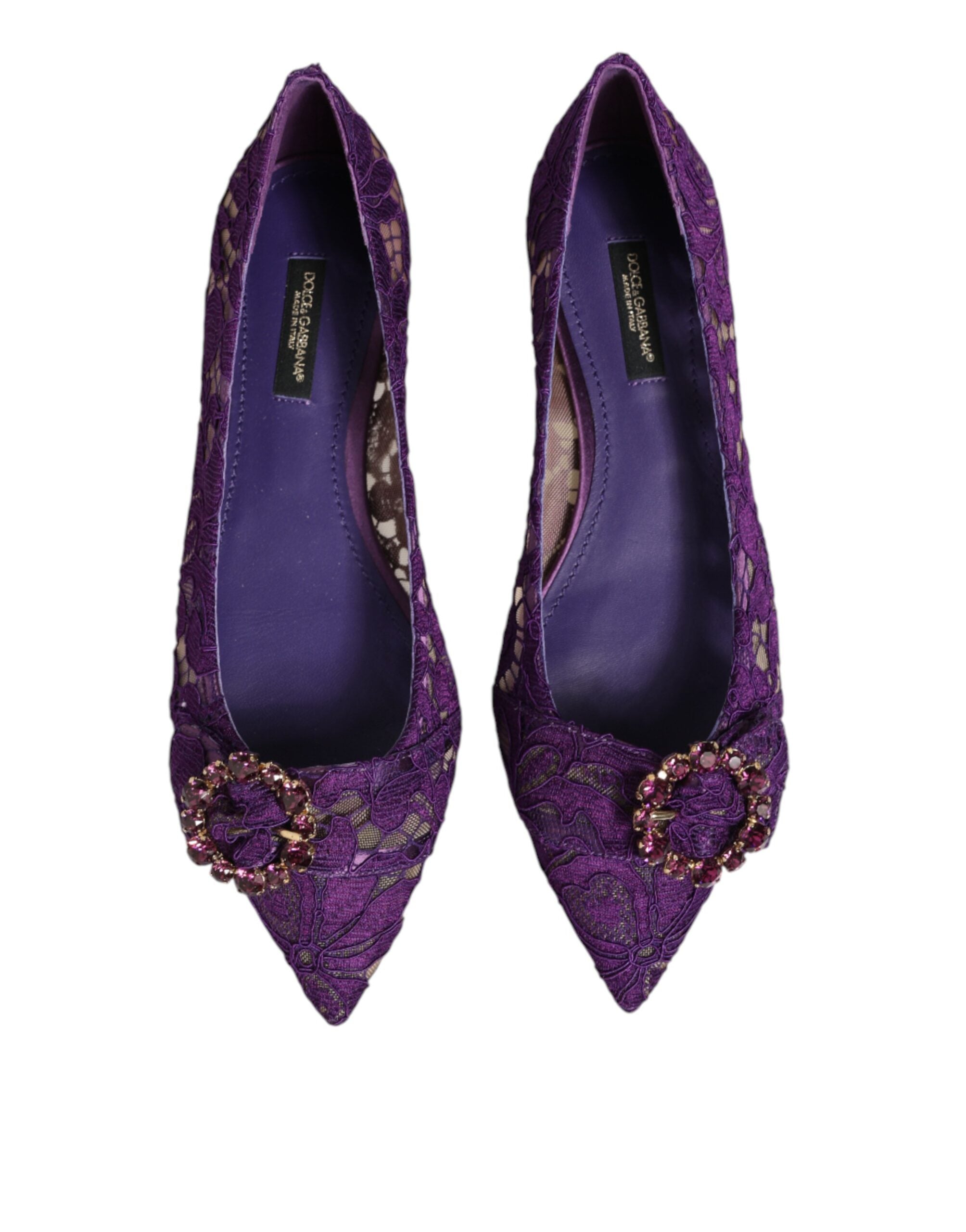 Dolce & Gabbana Purple Taormina Lace Crystals Flats Shoes