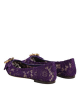 Dolce & Gabbana Purple Taormina Lace Crystals Flats Shoes