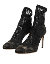 Dolce & Gabbana Black Stretch Socks Taormina Lace Boot Shoes