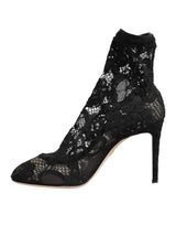 Dolce & Gabbana Black Stretch Socks Taormina Lace Boot Shoes