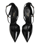 Dolce & Gabbana Black Leather T-STRAPS Heels Sandals Shoes