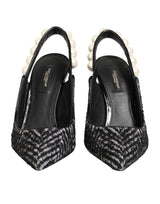 Dolce & Gabbana White Black Chevron Faux Pearl Slingbacks Shoes