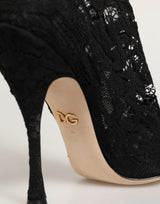 Dolce & Gabbana Black Taormina Lace Socks Pumps Boots Shoes