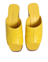 Dolce & Gabbana Yellow Leather Wood Mule Wedge Slides Shoes