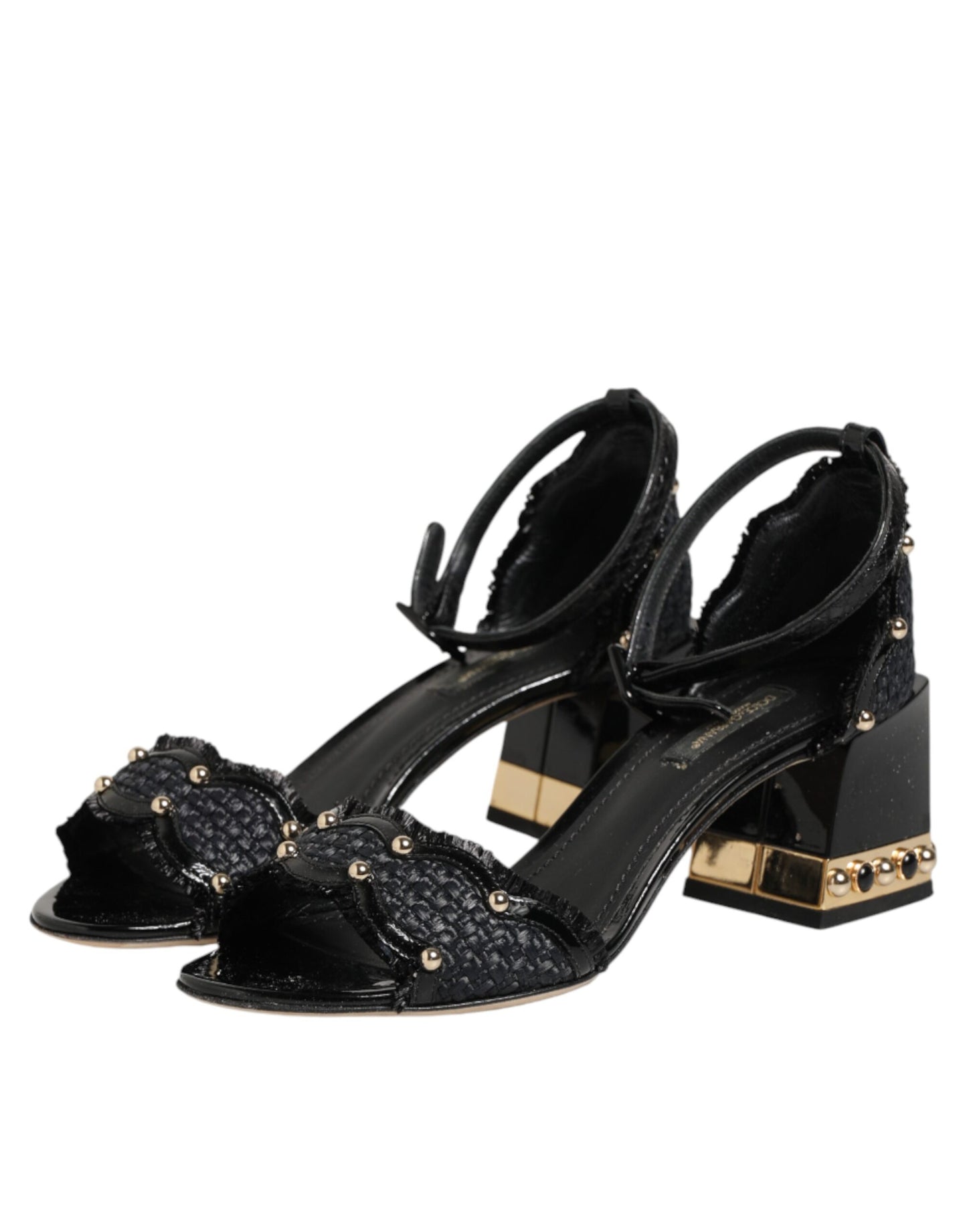 Dolce & Gabbana Black Studded Ankle Strap Sandals Shoes