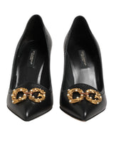 Dolce & Gabbana Black Leather DG Amore Heels Pumps Shoes