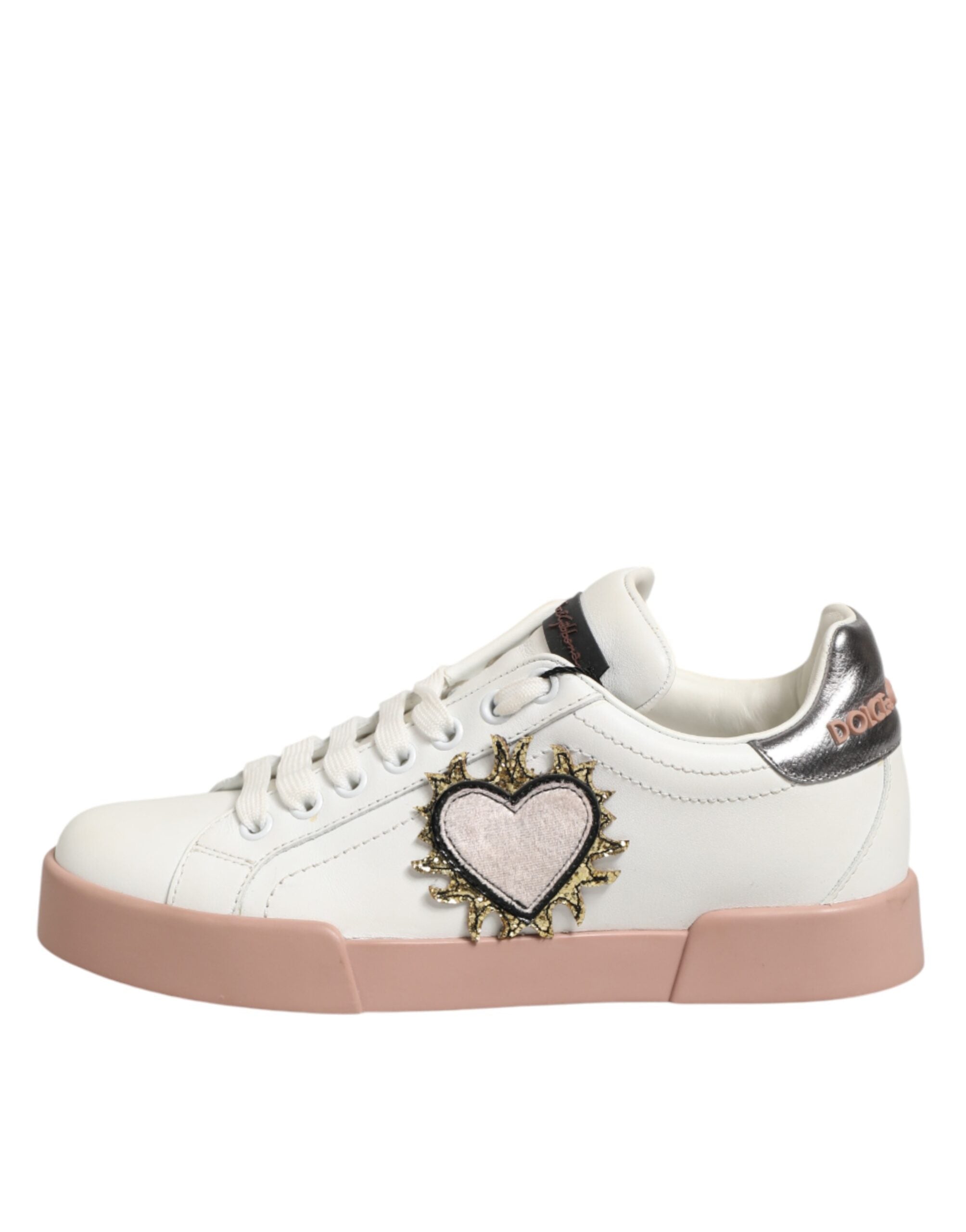 Dolce & Gabbana White Leather Sacred Heart Sneakers Shoes