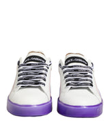 Dolce & Gabbana White Purple Leather Low Top Sneaker Shoes