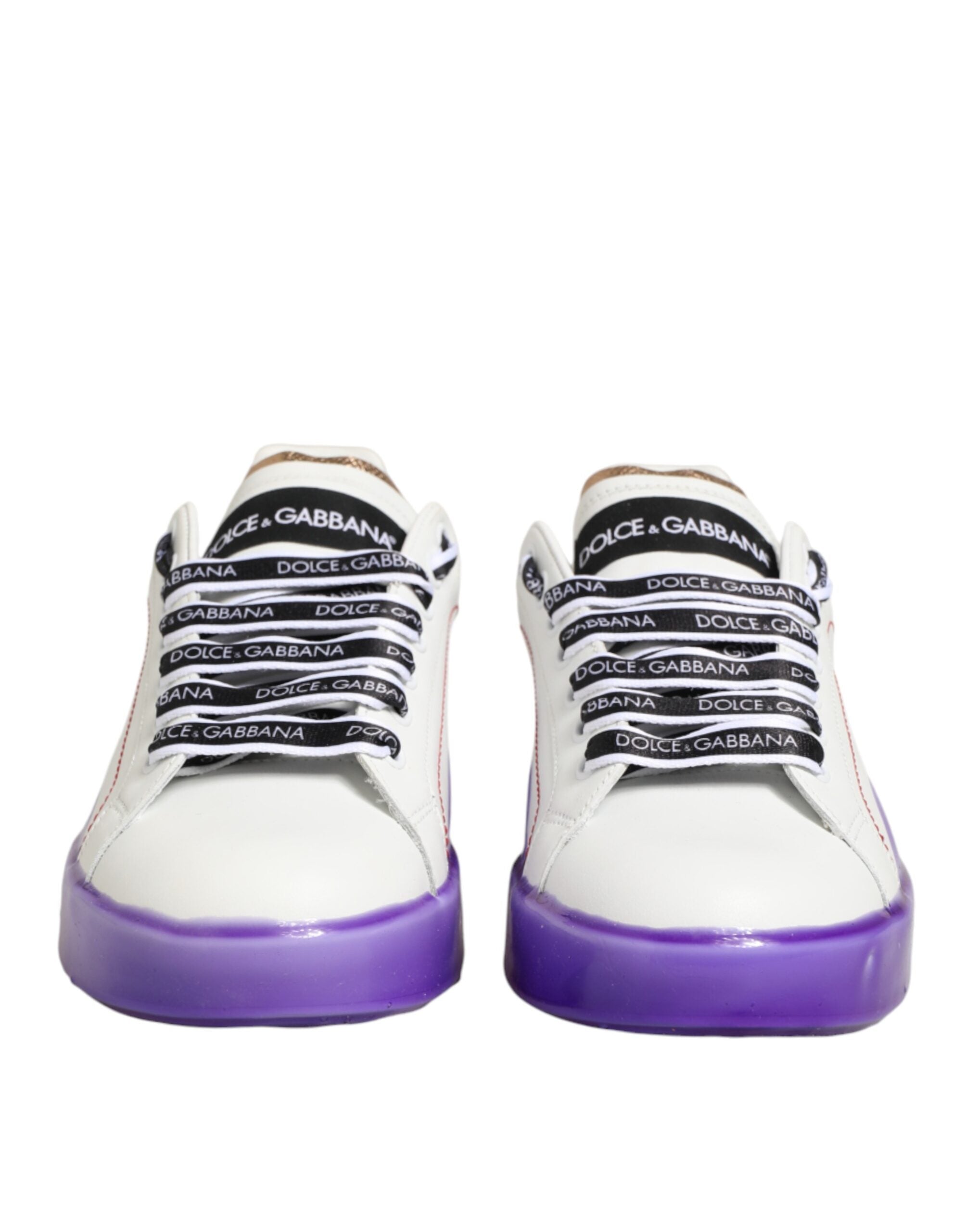 Dolce & Gabbana White Purple Leather Low Top Sneaker Shoes