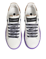 Dolce & Gabbana White Purple Leather Low Top Sneaker Shoes