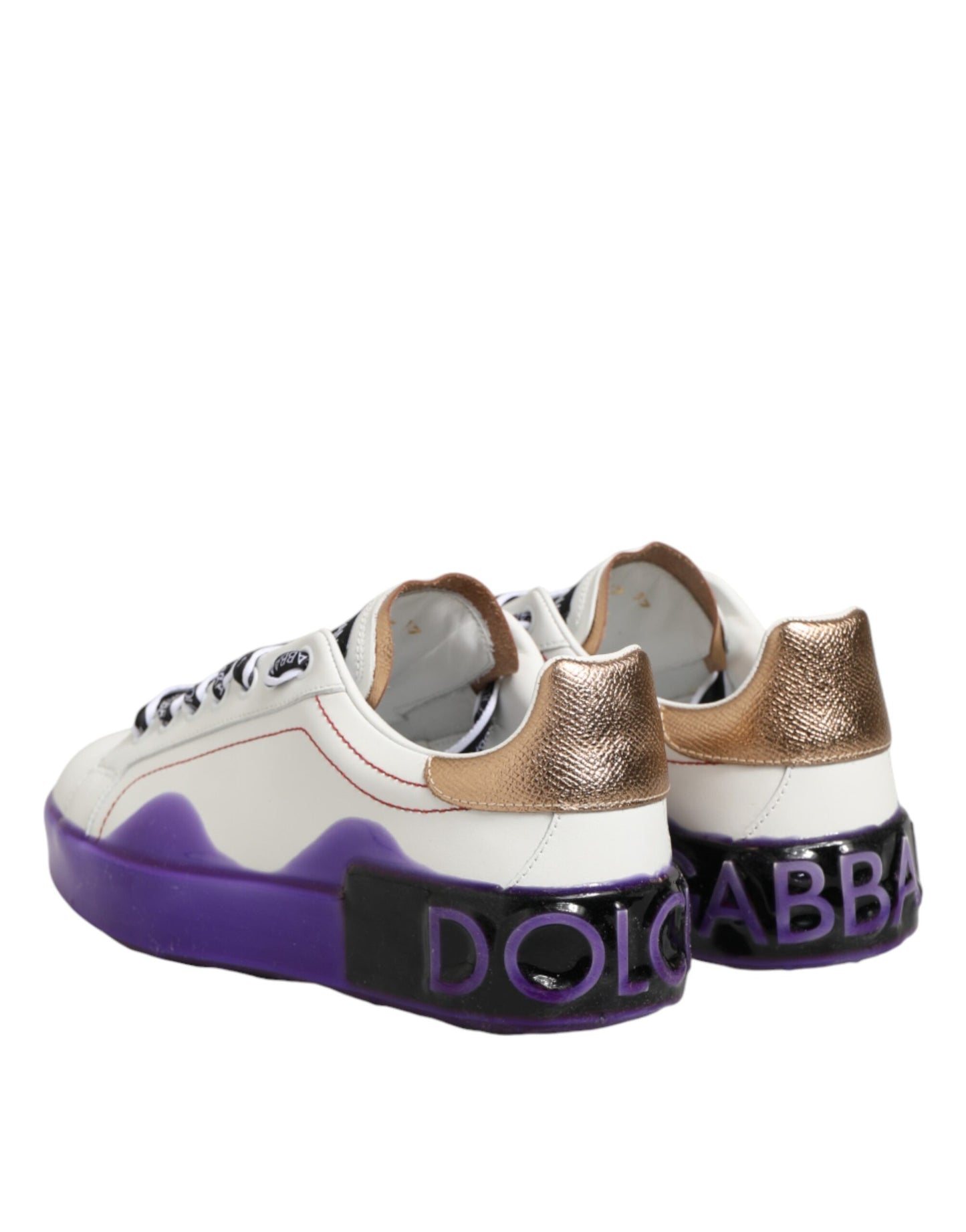 Dolce & Gabbana White Purple Leather Low Top Sneaker Shoes