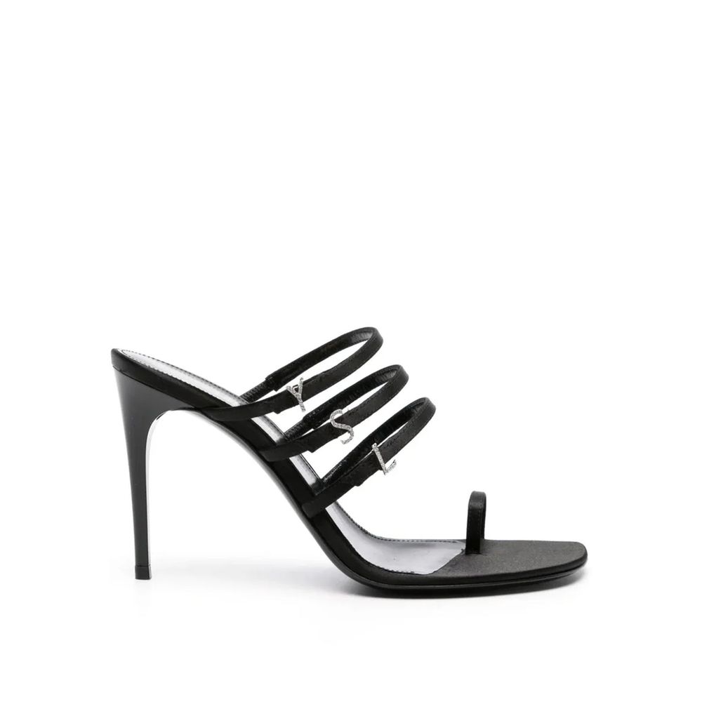 Saint Laurent Black Silk Stiletto Heel Sandals