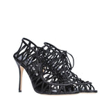 Manolo Blahnik Black Leather Strap-On Sandals