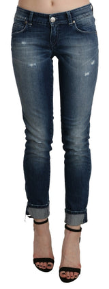 Acht Cotton Blue Washed Low Waist Skinny Cropped Jeans