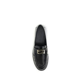 Fendi Black Calf Leather Bos Taurus Slip-On Loafers