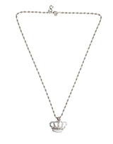 Dolce & Gabbana Silver Tone Brass Chain Crown Crystal Pendant  Necklace