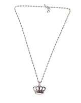Dolce & Gabbana Silver Tone Brass Chain Crown Crystal Pendant  Necklace