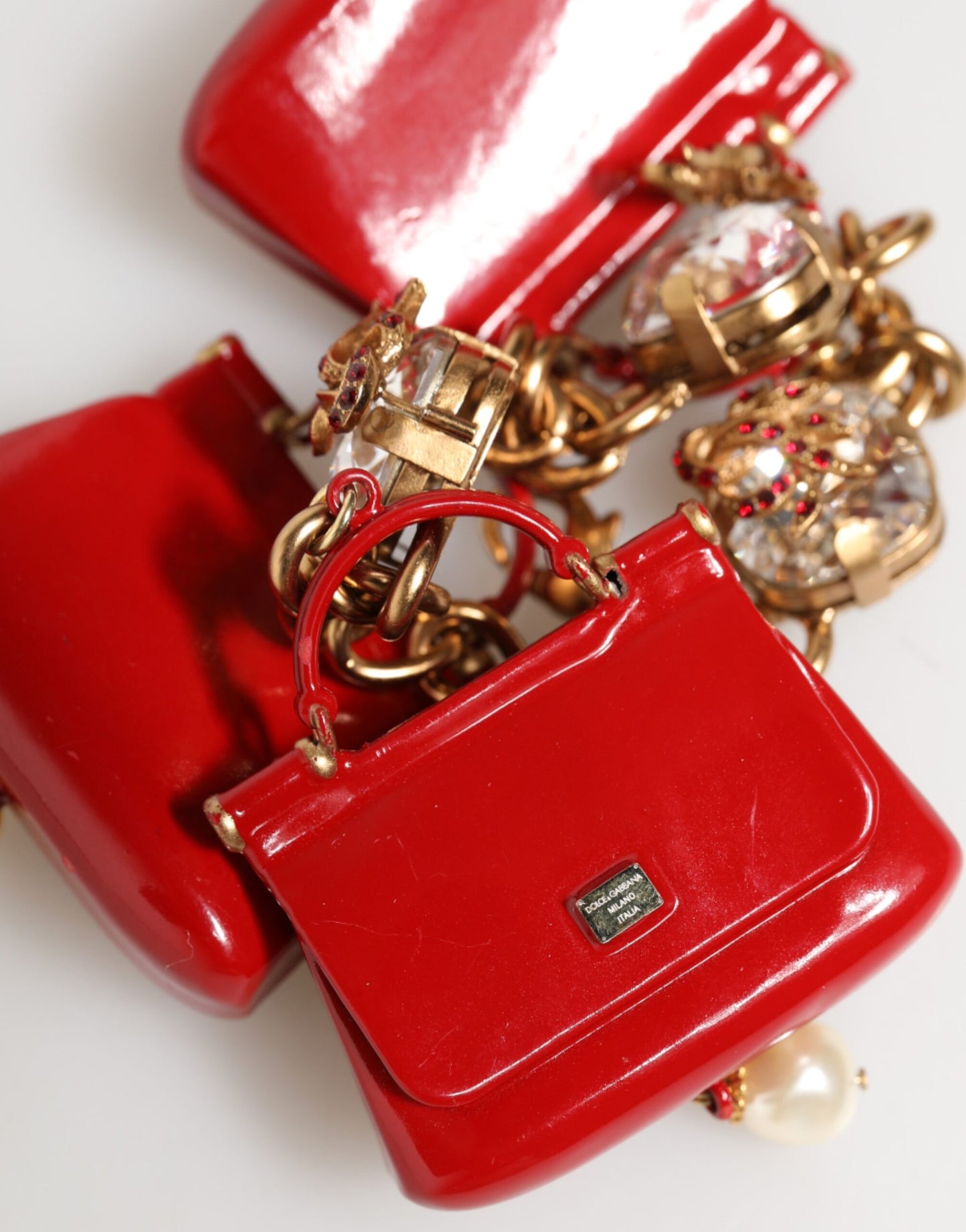 Dolce & Gabbana Gold Bronze Bag Embellished Crystals Accessory  Bracelet