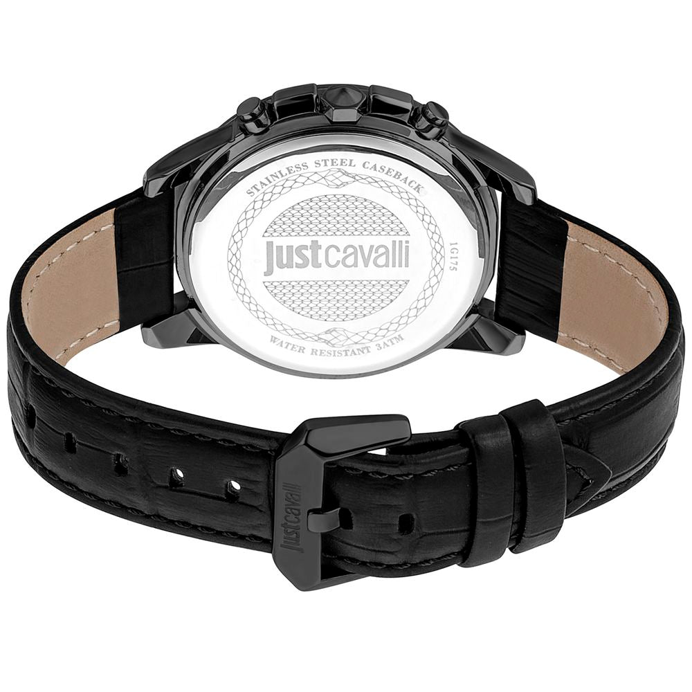 Just Cavalli Black Leather Dress Watch