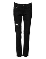Dolce & Gabbana Black Tattered Cotton Men Skinny Denim Jeans