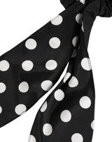 Dolce & Gabbana Black Cotton Polka Dot Scarf Tie Accessory Hair Scrunchie