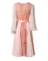 Dolce & Gabbana Pink Silk Tulle Long Sleeve V-neck Dress