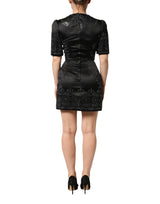 Dolce & Gabbana Black Embellished Short Sleeve Sheath Dress
