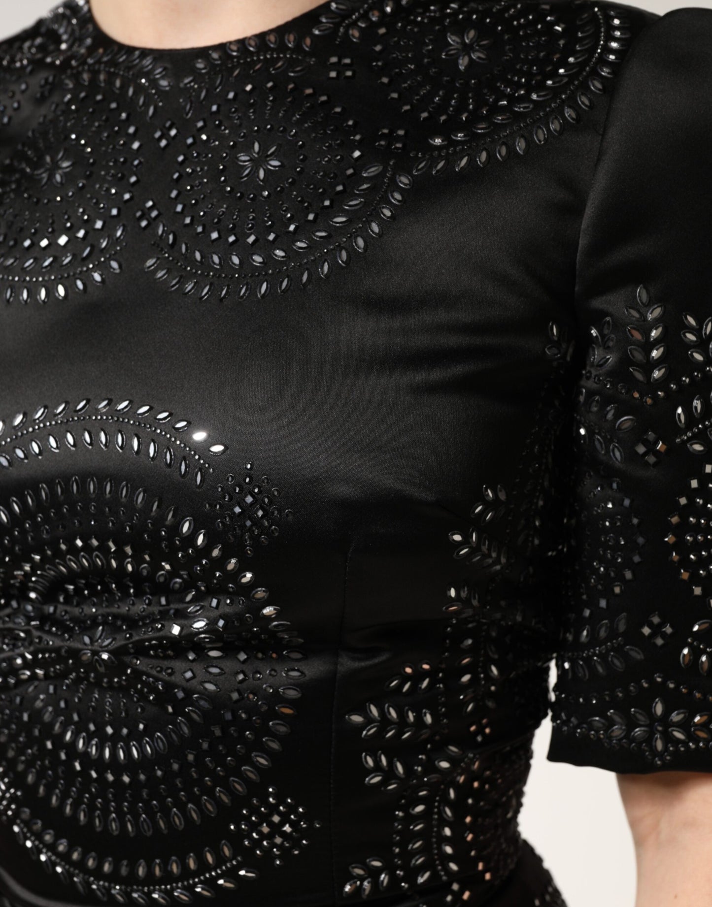 Dolce & Gabbana Black Embellished Short Sleeve Sheath Dress