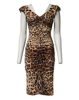 Dolce & Gabbana Brown Leopard Sleeveless Sheath Midi Dress