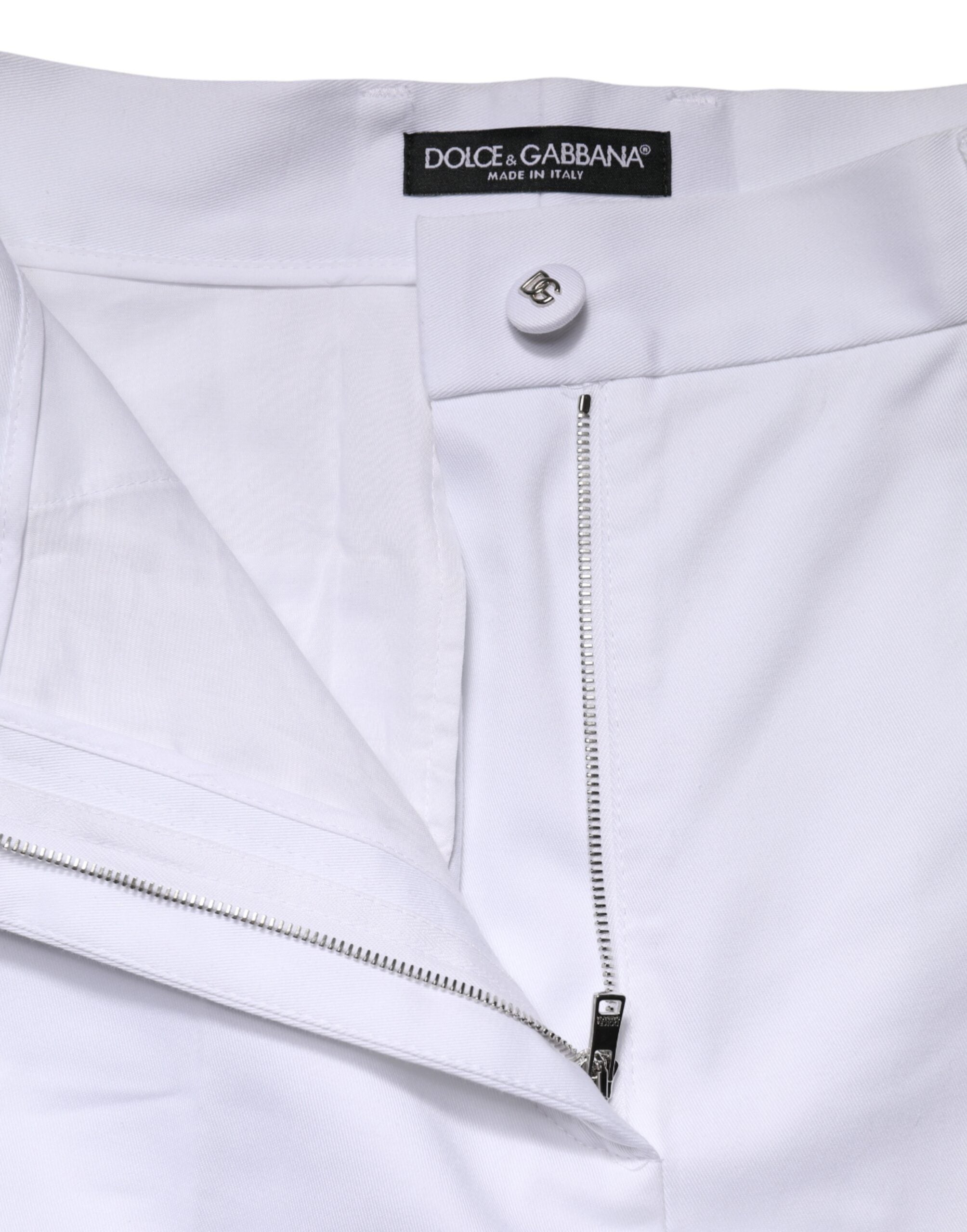 Dolce & Gabbana White Cotton High Waist WideLeg Cropped Pants
