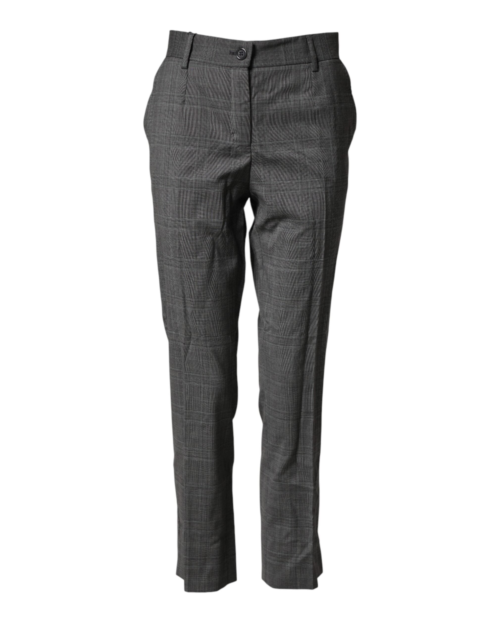 Dolce & Gabbana Dark Gray Check Tartan VirginWool Dress Pants