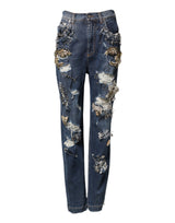 Dolce & Gabbana Blue Cotton Rhinestone Embellish Denim Jeans