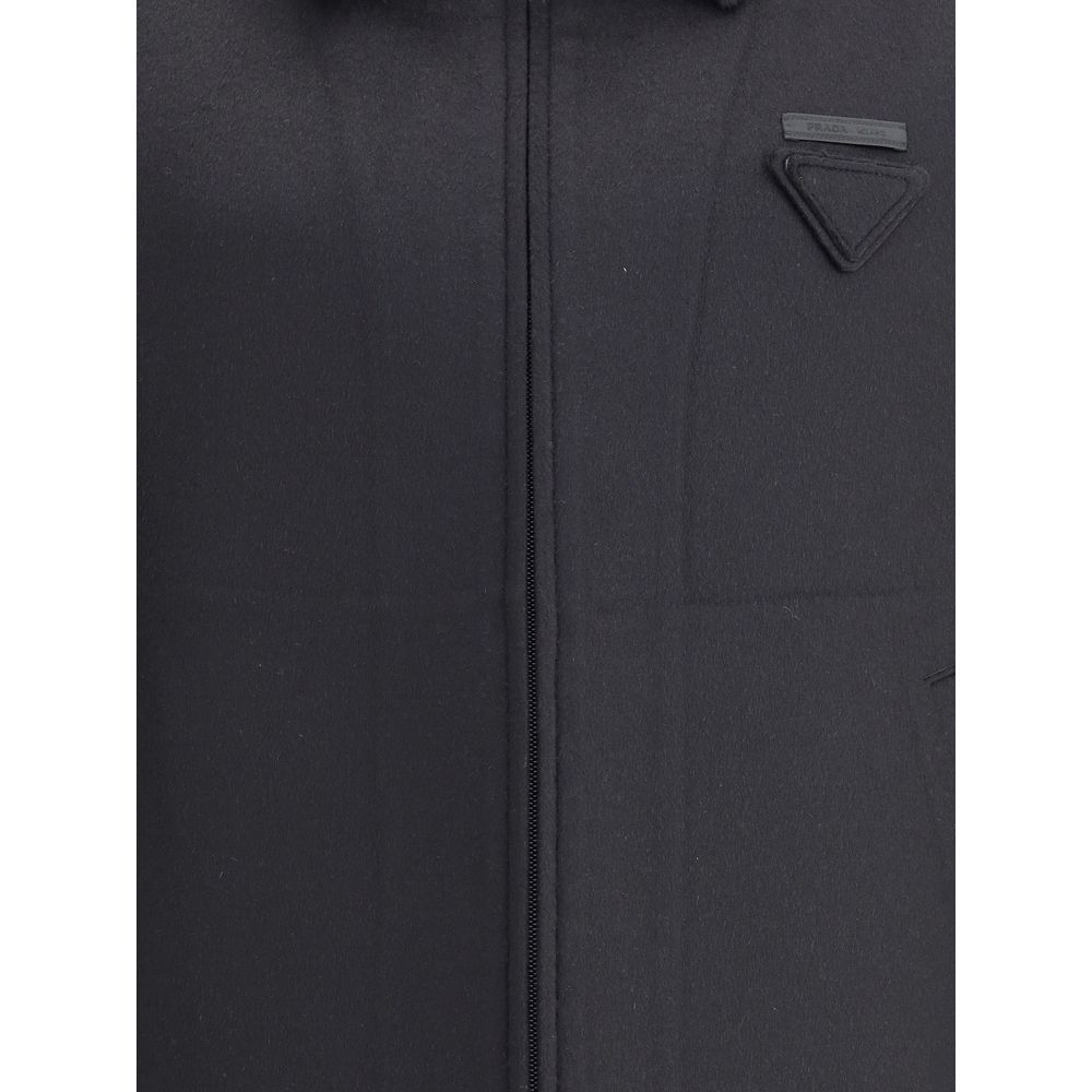 Prada Black Fleece Wool Jackets And Coat