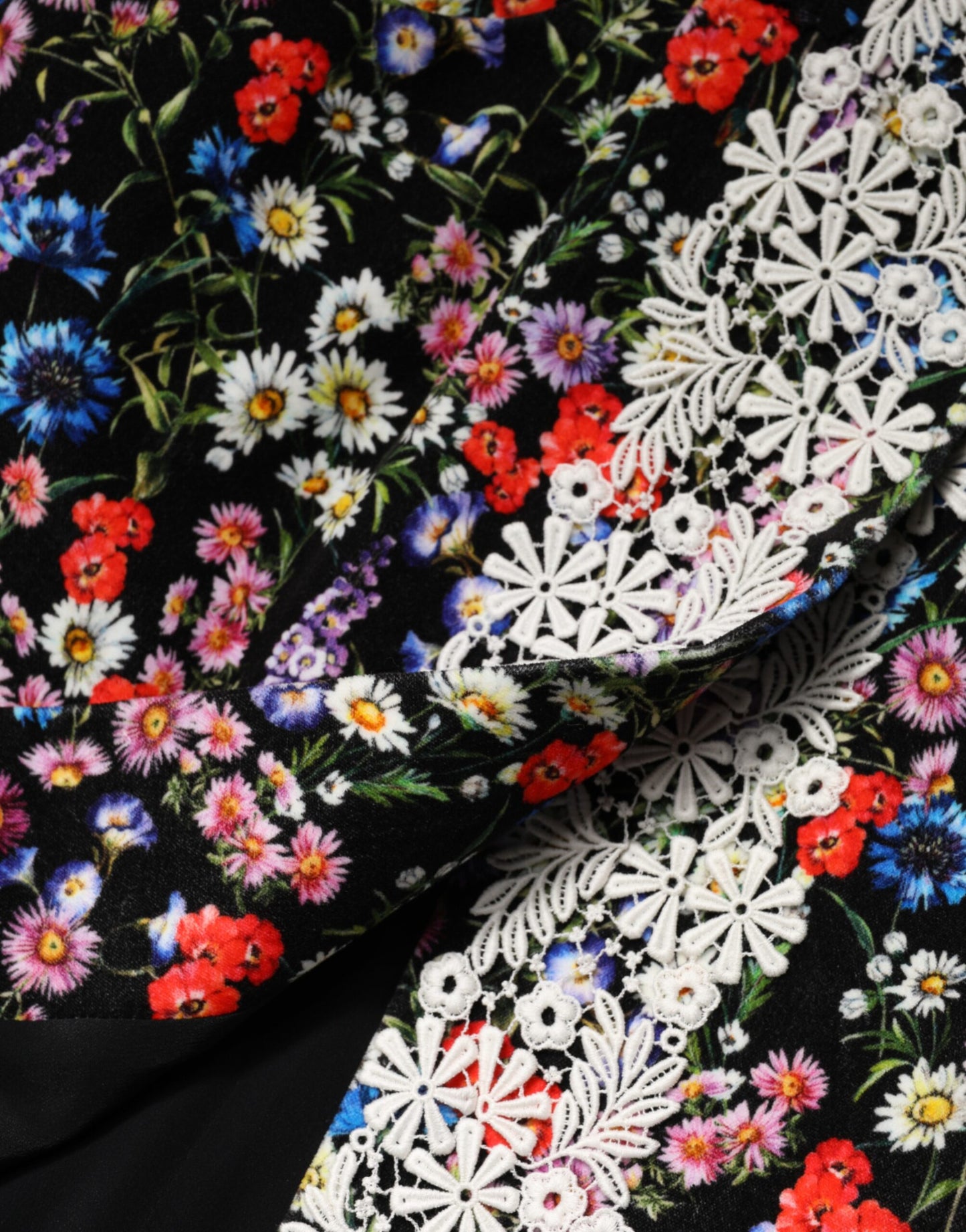 Dolce & Gabbana Black Floral Lace Cotton HighWaist Mini Skirt