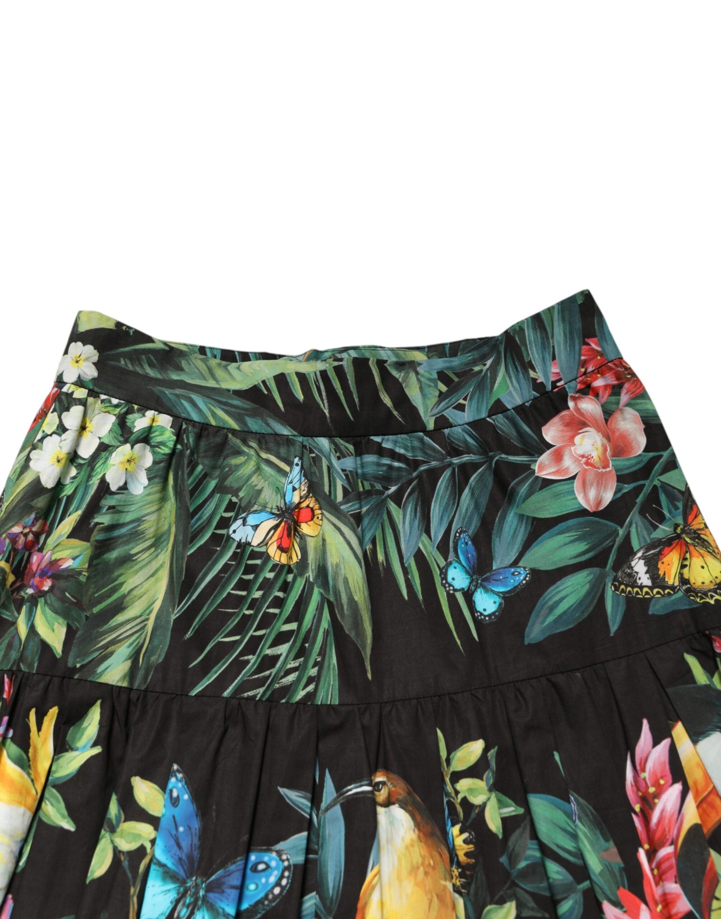 Dolce & Gabbana Black Cotton Floral High Waist Midi Skirt
