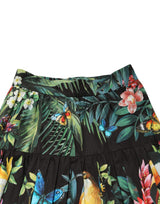 Dolce & Gabbana Black Cotton Floral High Waist Midi Skirt