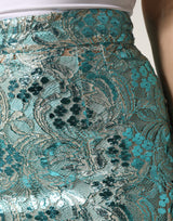 Dolce & Gabbana Blue Floral Brocade High Waist Mini Skirt