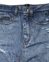 Dolce & Gabbana Blue Black Cotton Denim Sheer Midi Skirt