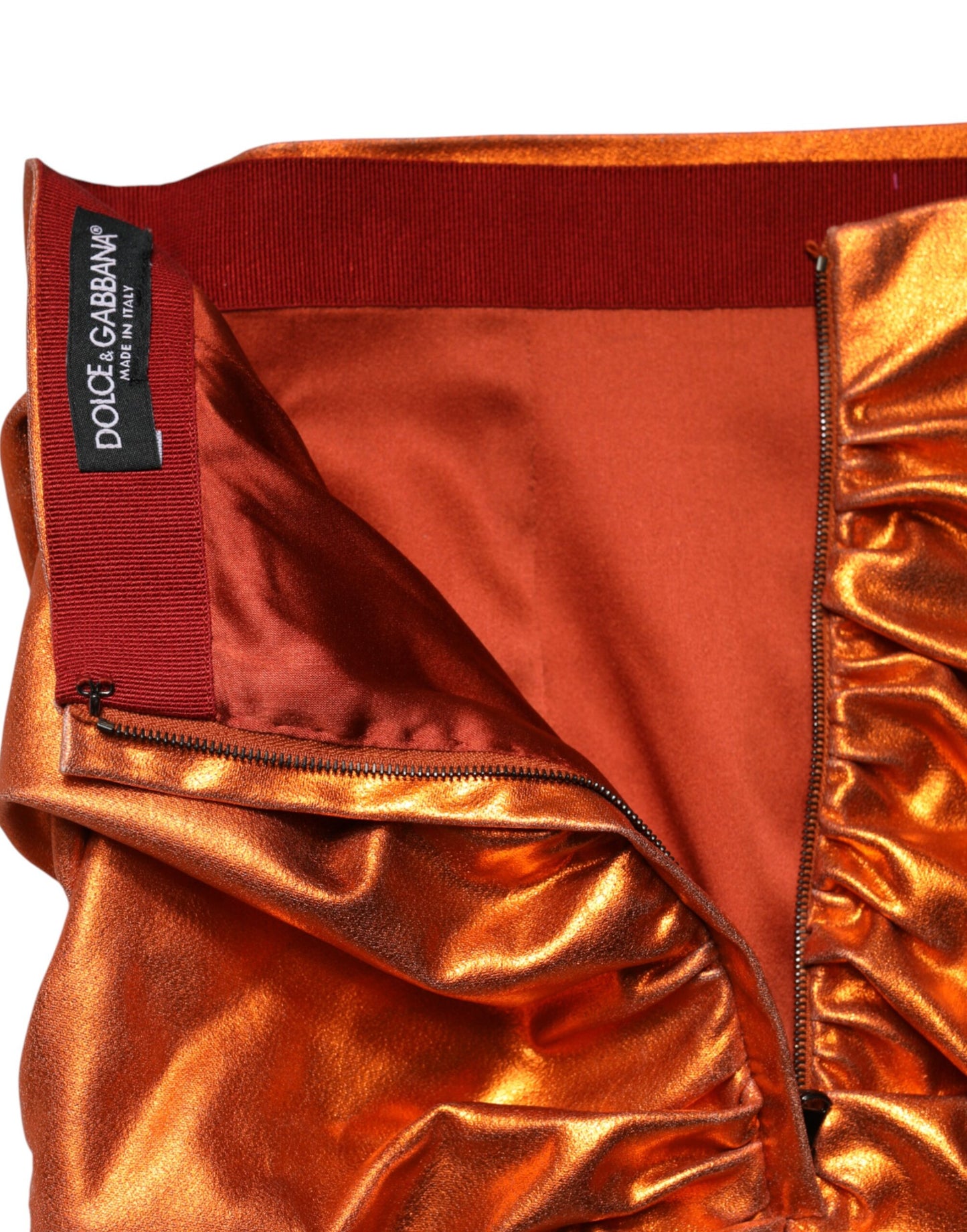 Dolce & Gabbana Metallic Orange Viscose High Waist Mini Skirt
